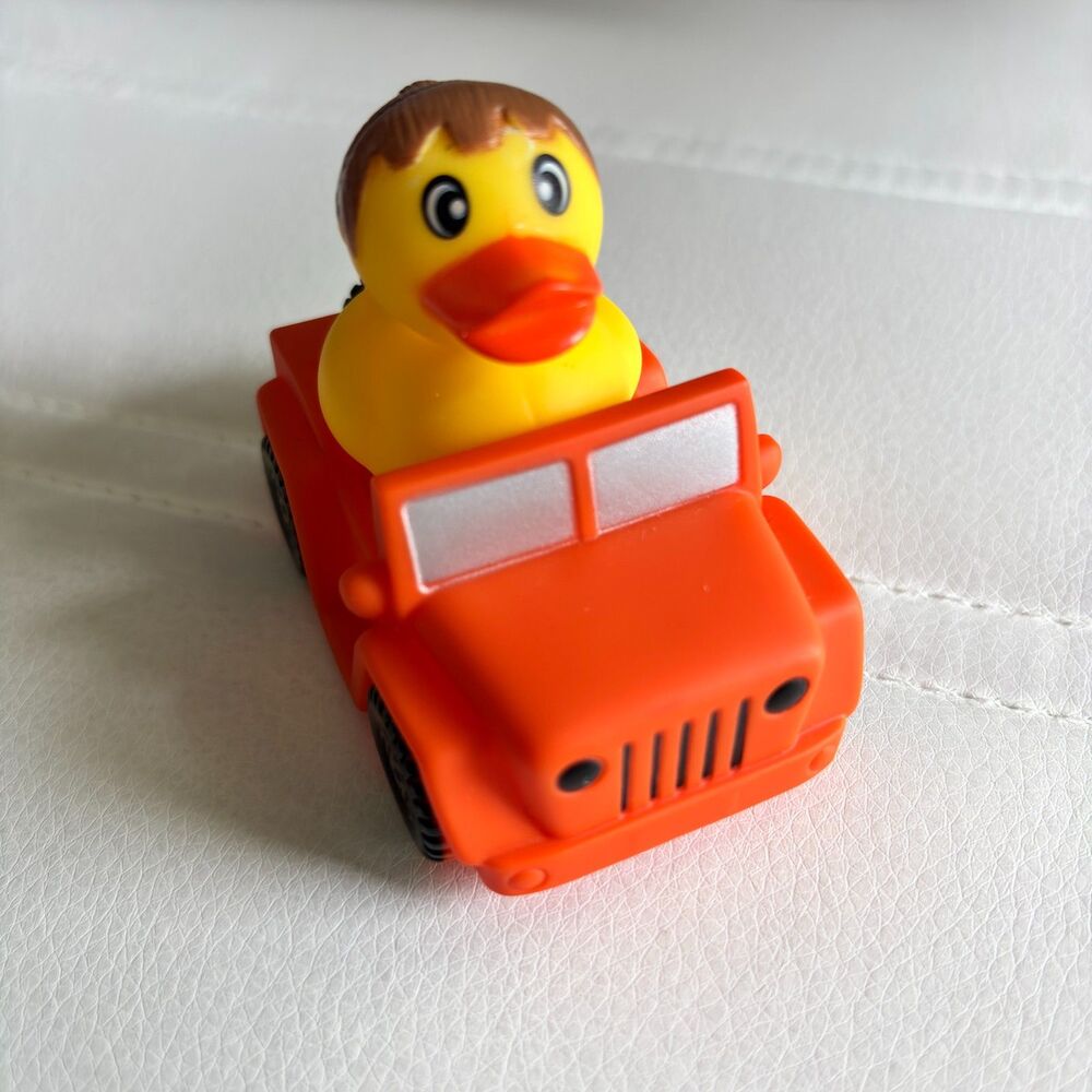 Novelty Jeep Lovers Female Rubber Duck In Orange Jeep 3"L x 2.5"H